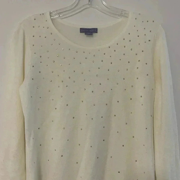 Laura Scott White Knit Bedazzled Sweater - Picture 2 of 4